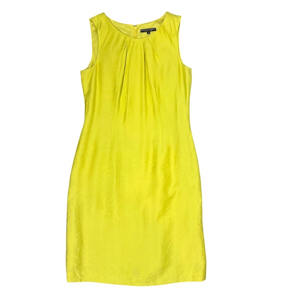 Isabella DeMarco Tahari Levine‎ Chartreuse Yellow Pleated Sheath Dress Size 8